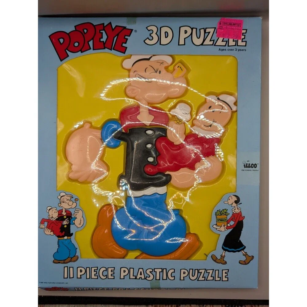 1987 Popeye & Olive Oil 3D Frame Tray Puzzle 11 Piece Jigsaw Retro Vintage Toy